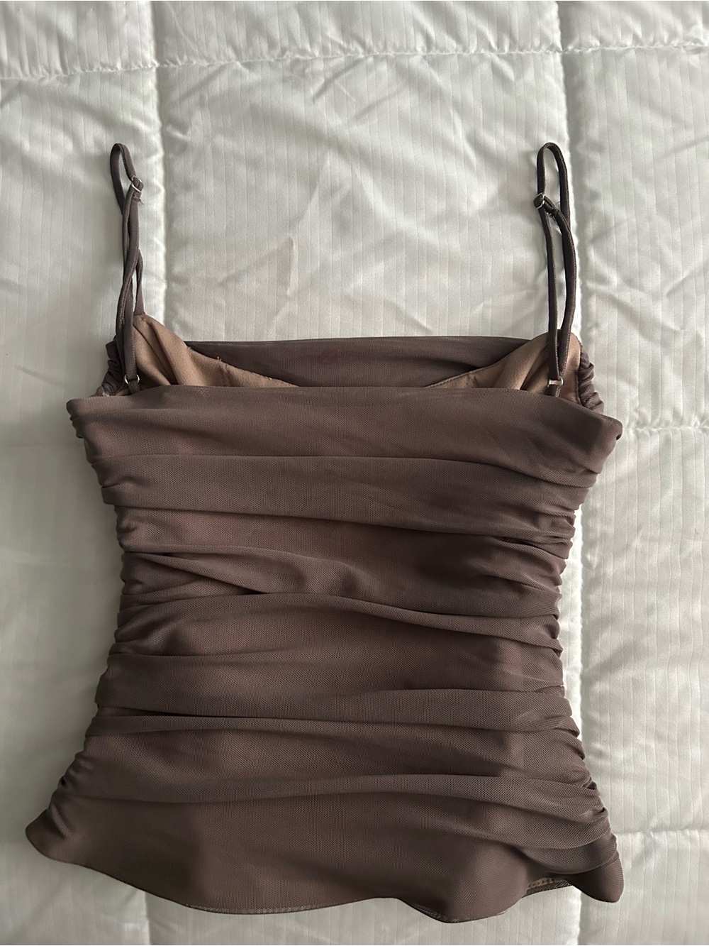 Ruched Spaghetti Strap Top in Taupe - Picture 2 of 3